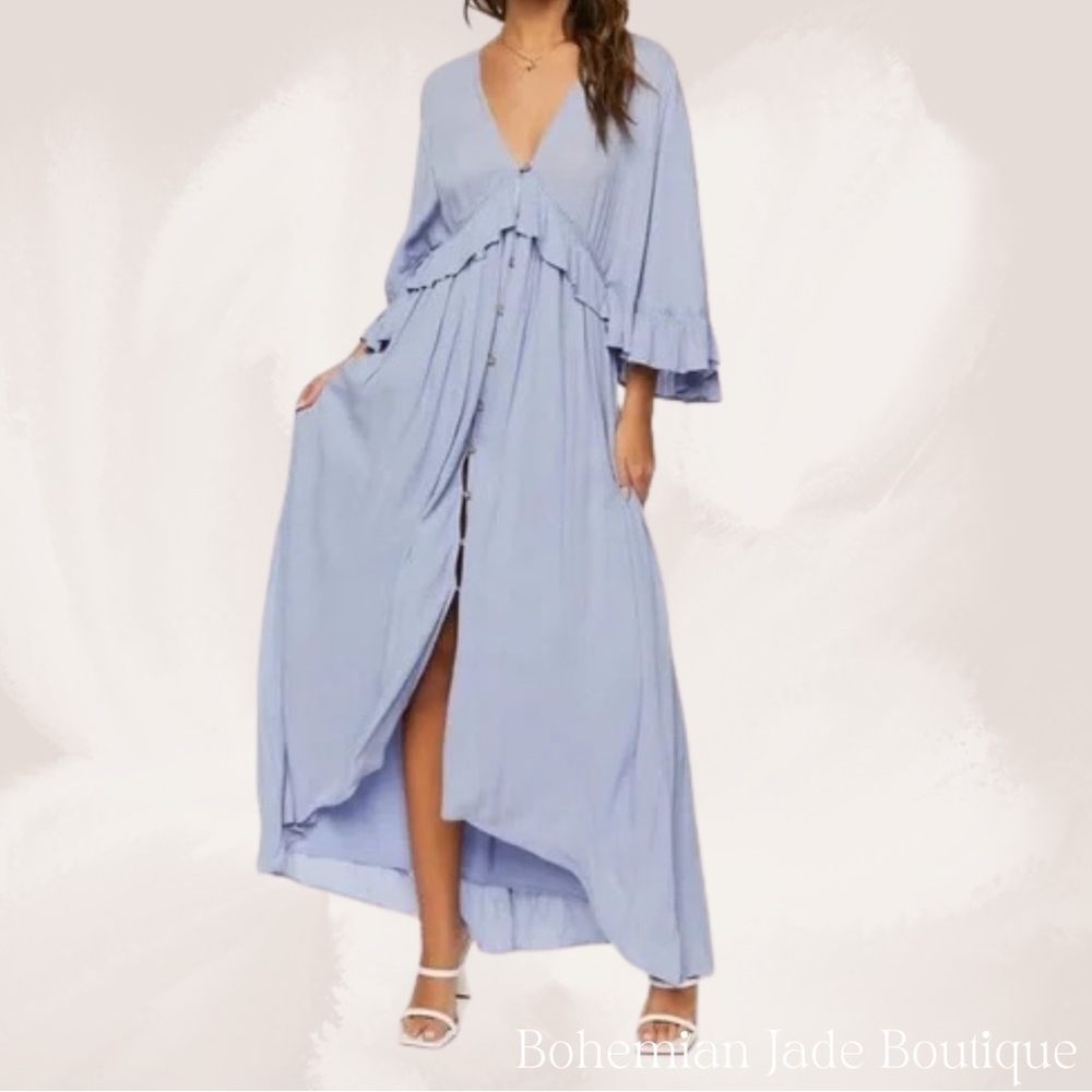 Forever 21 Blue Boho Button Front Maxi Dress NWT Medium